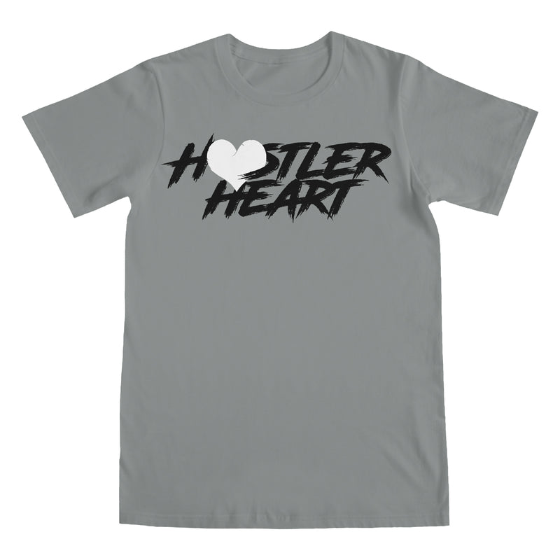 GREY SHIRT / BLACK WRITING / WHITE HEART